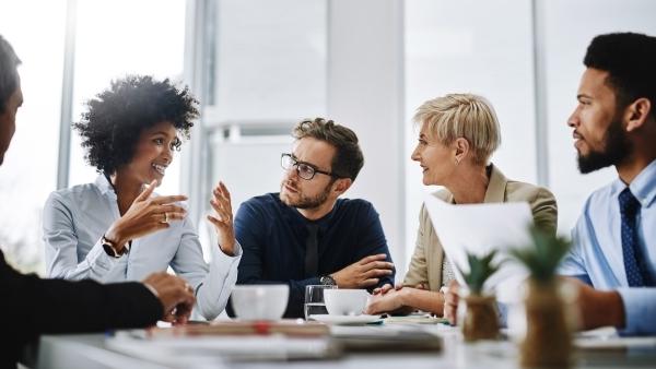 5 people in a business meeting